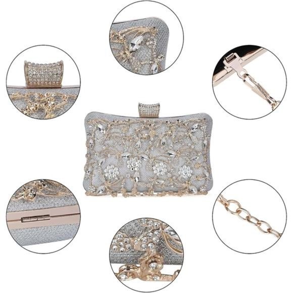 Womens Crystal Evening Clutch Bag Rhinestone Wedding Handbag Purse for Bridal - Picture 5 of 6